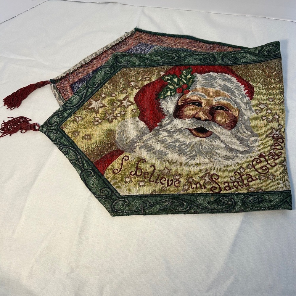 Santa Claus Christmas Table Runner I Believe in Santa Claus Tassels